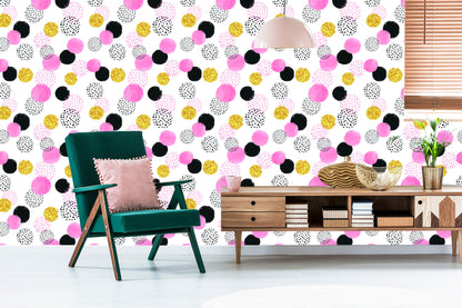 Wallpaper Black, Pink And Yellow Spots