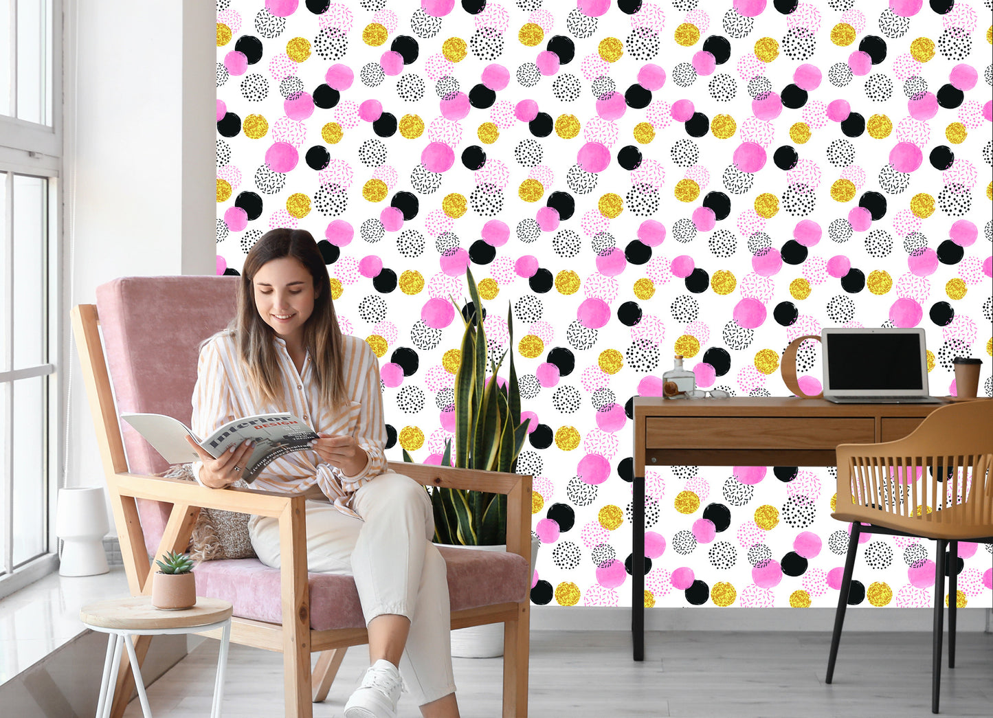 Wallpaper Black, Pink And Yellow Spots