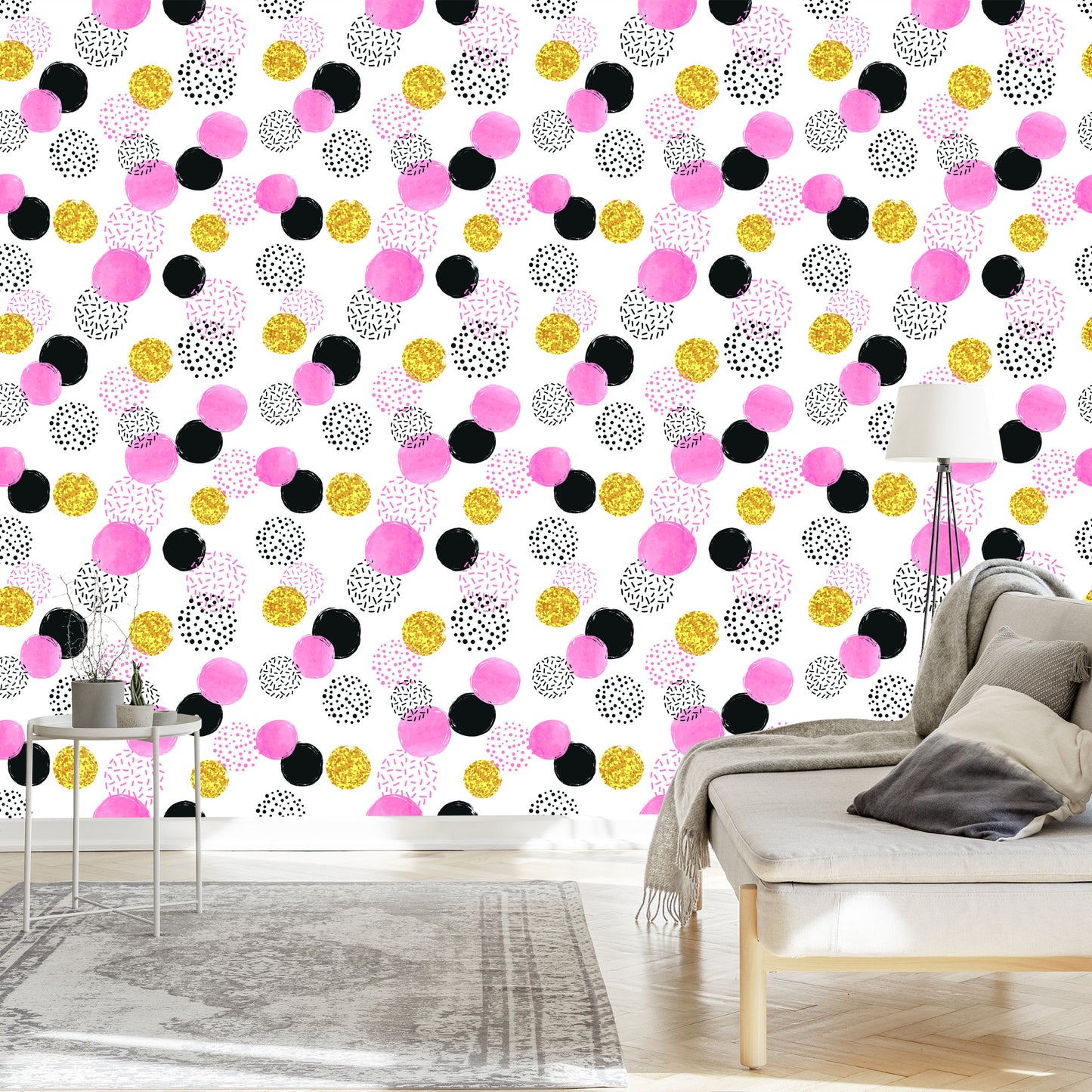 Wallpaper Black, Pink And Yellow Spots