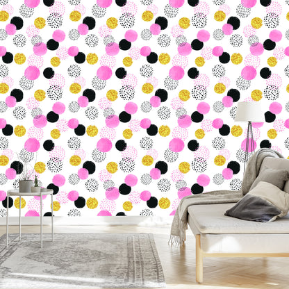 Wallpaper Black, Pink And Yellow Spots