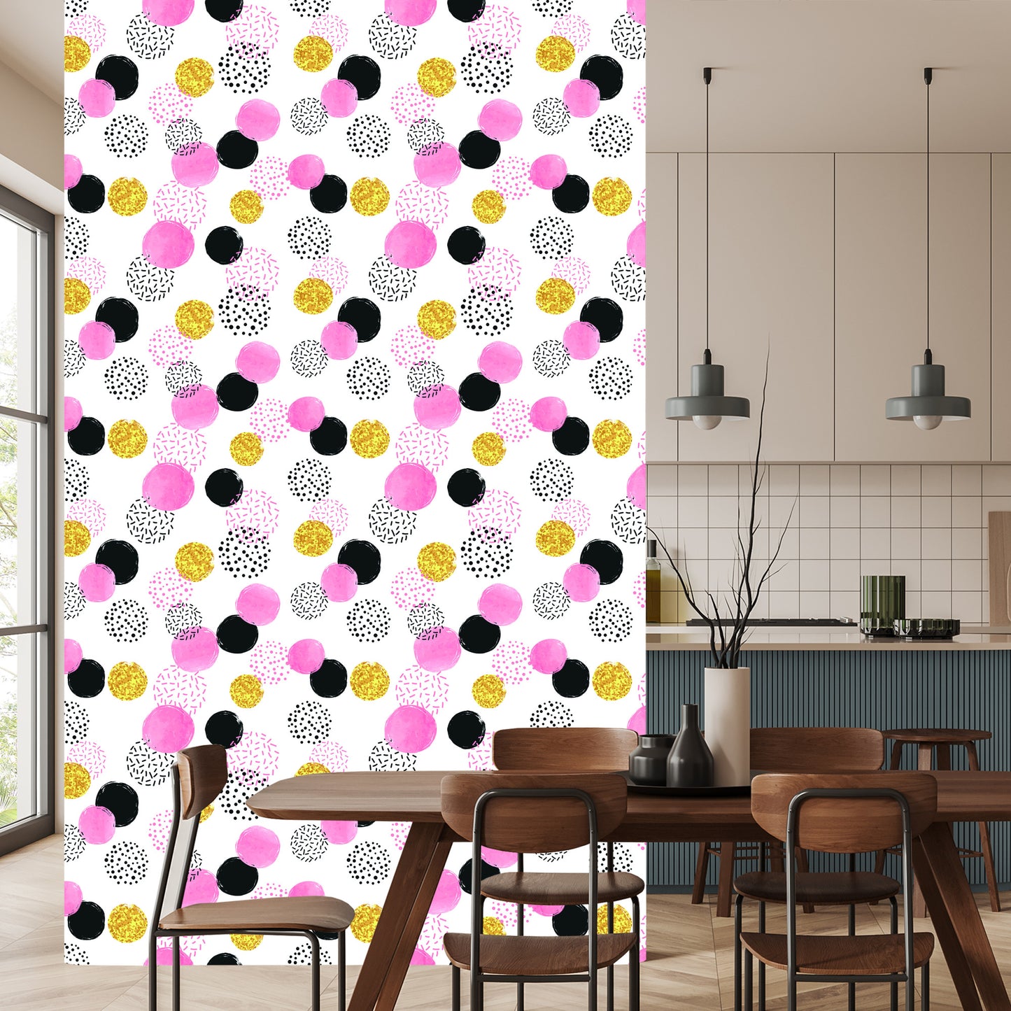Wallpaper Black, Pink And Yellow Spots