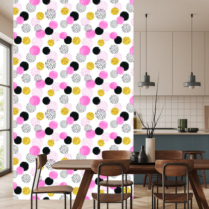 Wallpaper Black, Pink And Yellow Spots