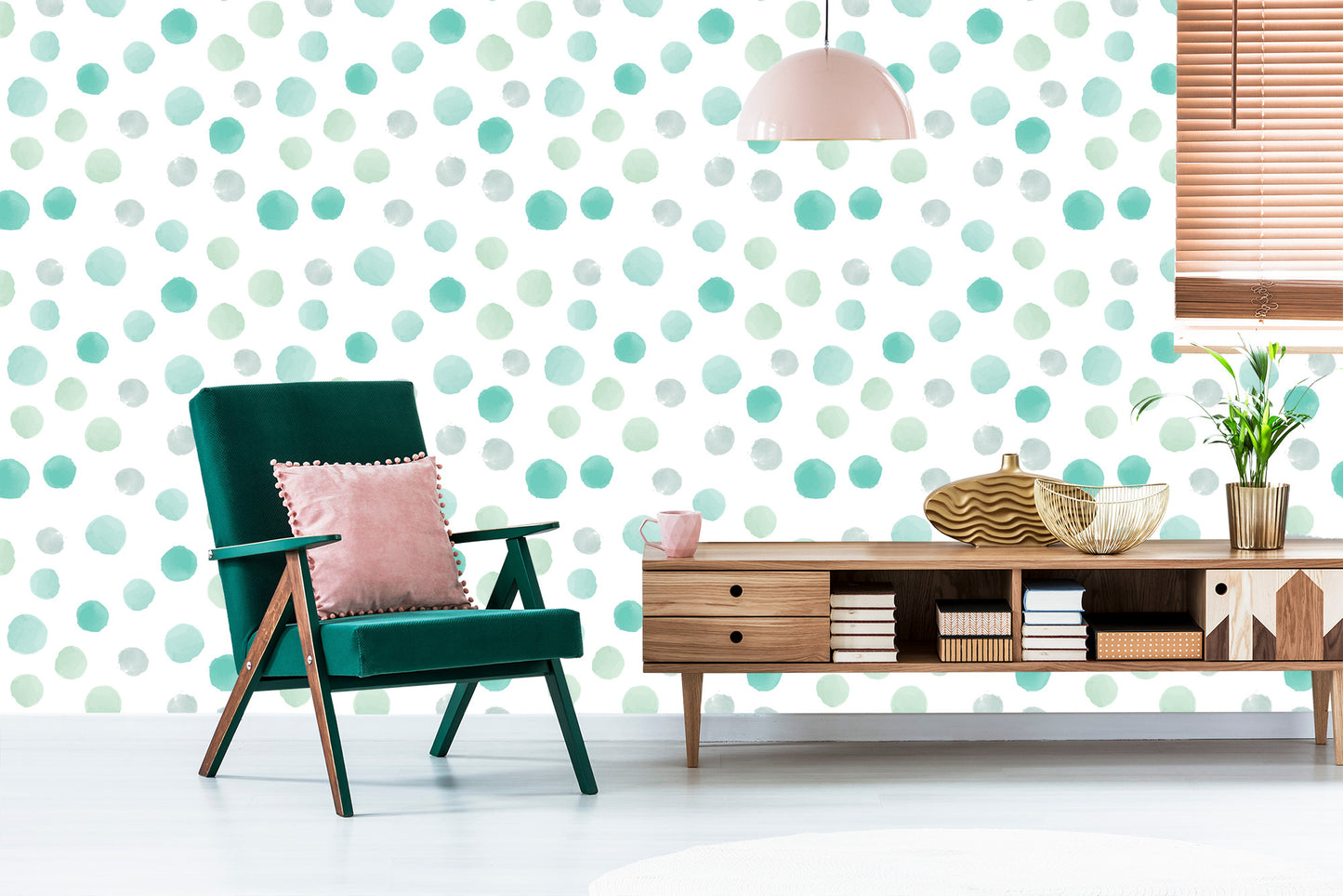 Wallpaper Green Watercolor Dots