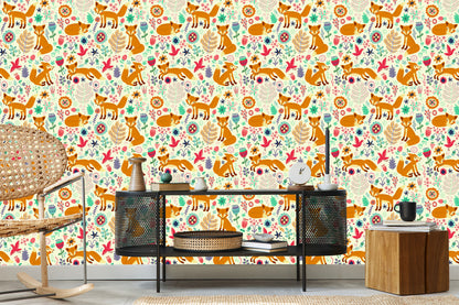 Wallpaper Foxes, Birds And Flowers