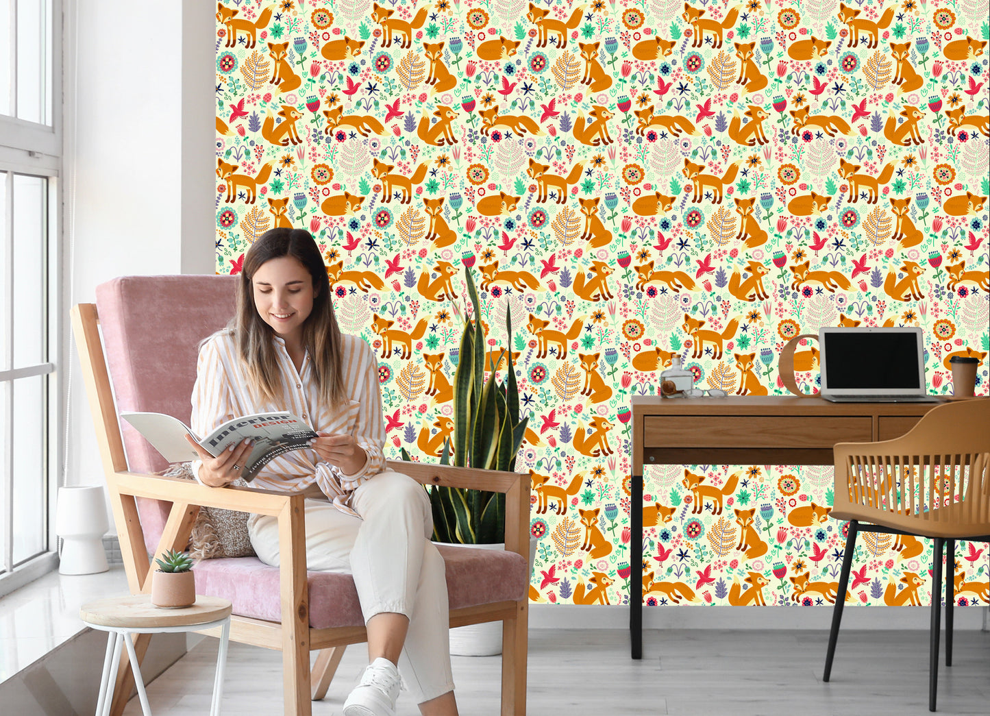 Wallpaper Foxes, Birds And Flowers