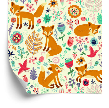 Wallpaper Foxes, Birds And Flowers
