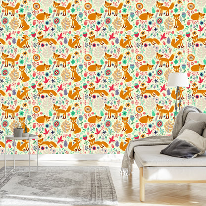 Wallpaper Foxes, Birds And Flowers