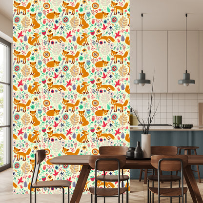 Wallpaper Foxes, Birds And Flowers