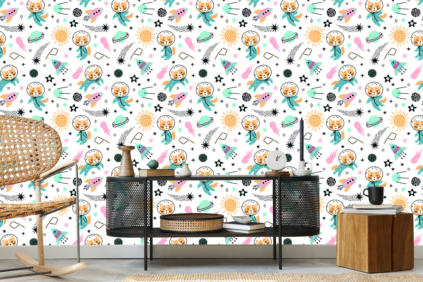 Wallpaper Cheerful Foxes In Space