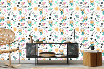 Wallpaper Cheerful Foxes In Space