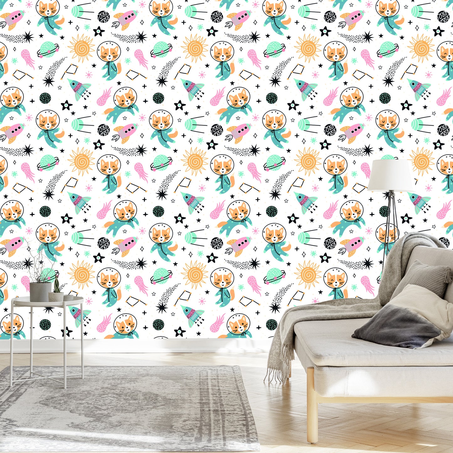 Wallpaper Cheerful Foxes In Space