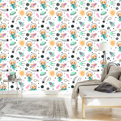 Wallpaper Cheerful Foxes In Space