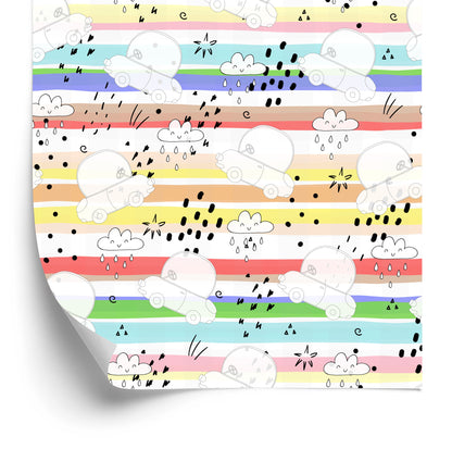 Wallpaper White Cars On A Rainbow Background