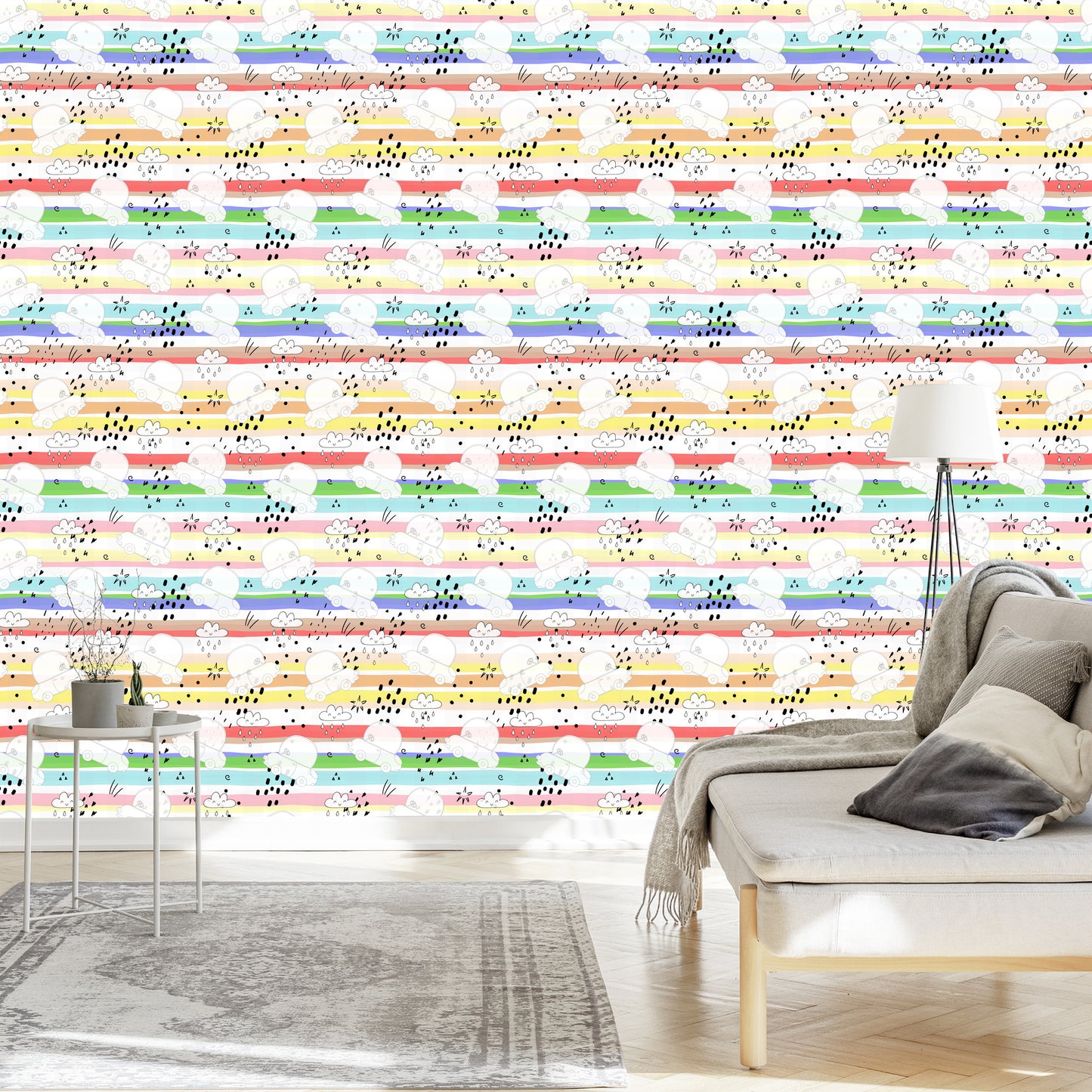 Wallpaper White Cars On A Rainbow Background