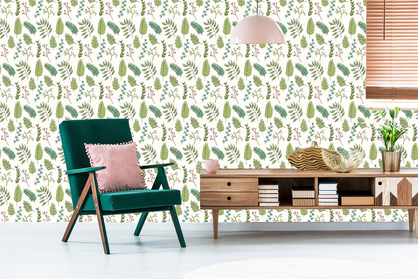 Wallpaper Delicate Green Leaves