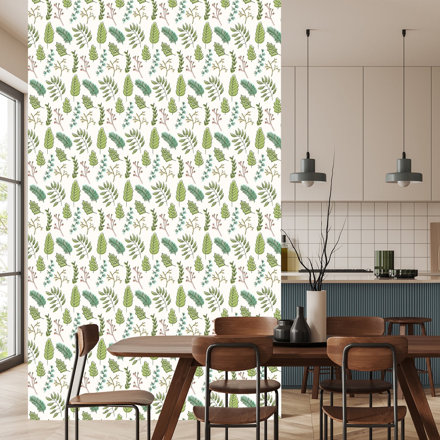 Wallpaper Delicate Green Leaves