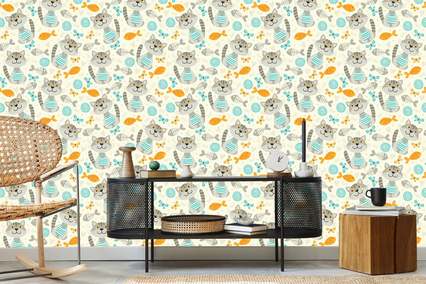 Wallpaper Stripped Grey Cats