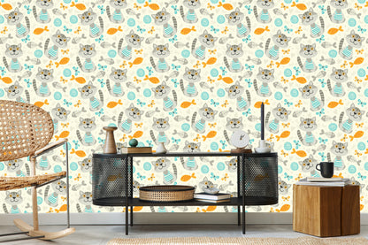 Wallpaper Stripped Grey Cats