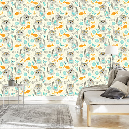 Wallpaper Stripped Grey Cats