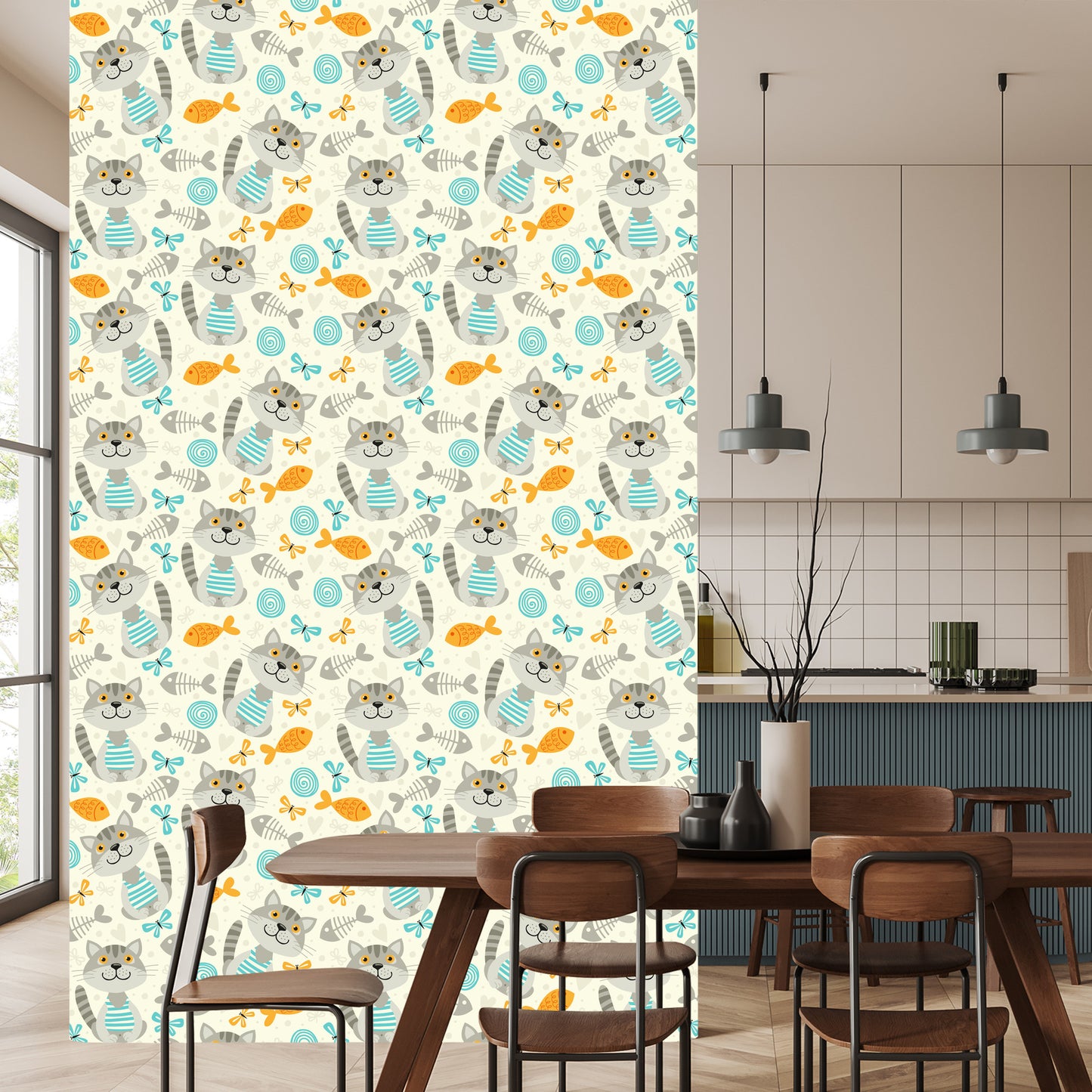 Wallpaper Stripped Grey Cats