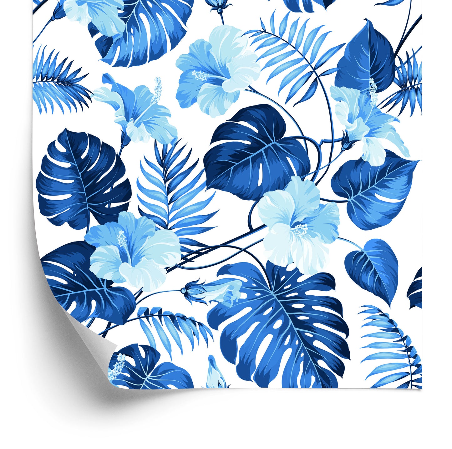 Wallpaper Blue Tropical Leaves And Flowers