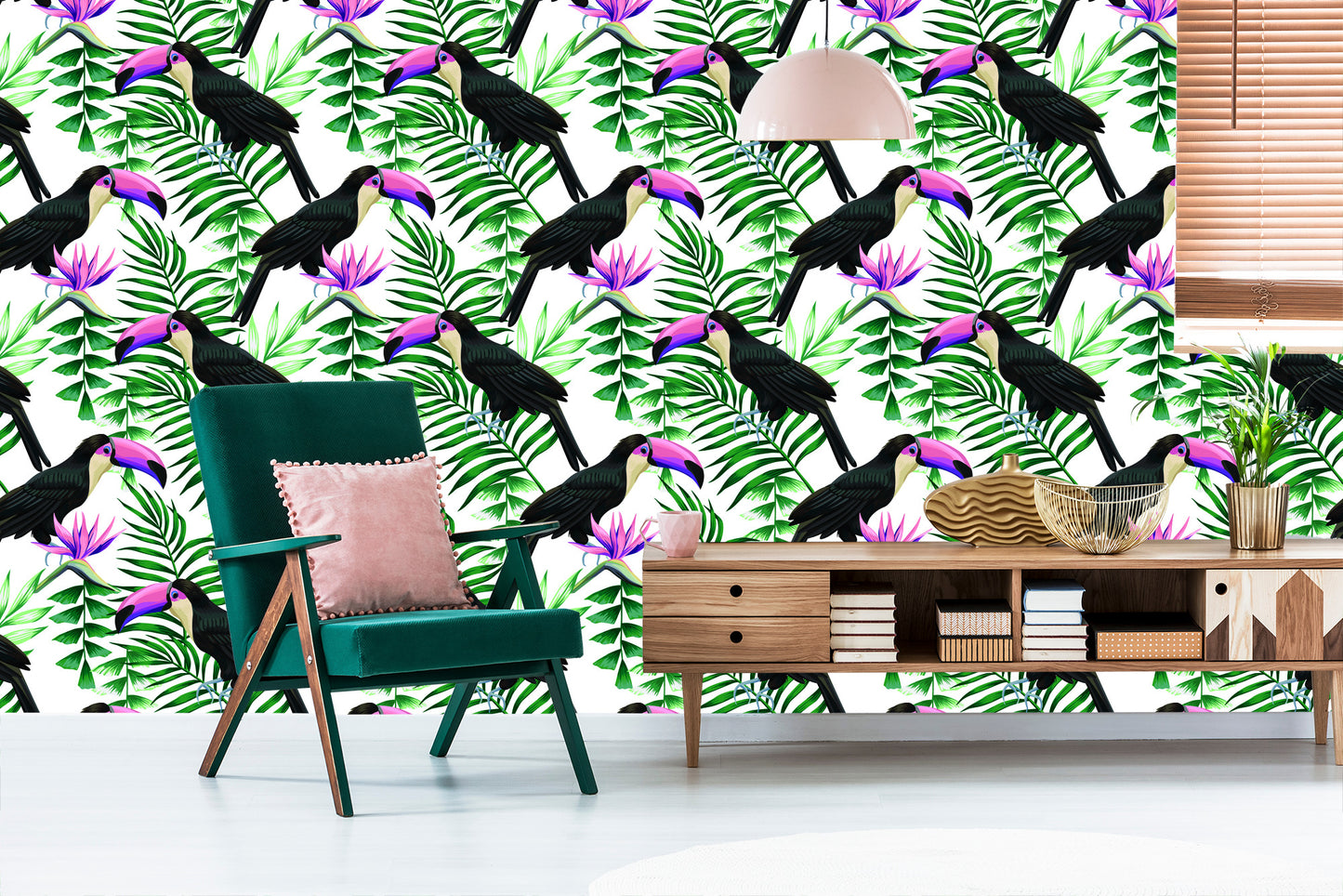 Wallpaper Toucans Surrounded By Tropical Leaves