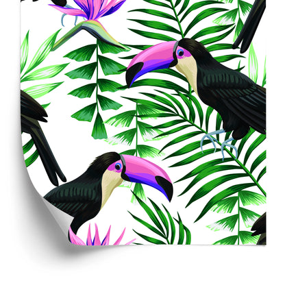 Wallpaper Toucans Surrounded By Tropical Leaves