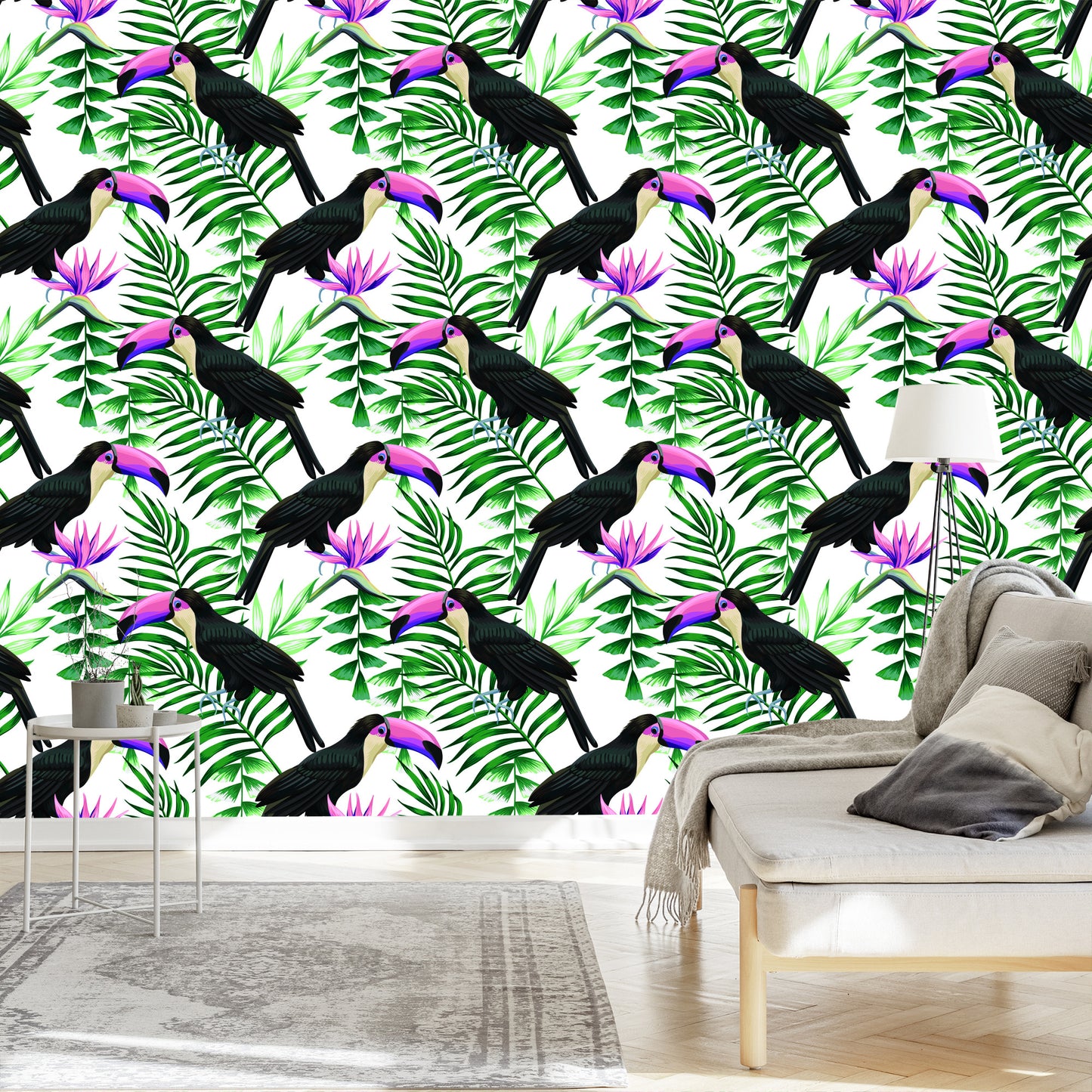 Wallpaper Toucans Surrounded By Tropical Leaves