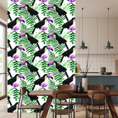 Wallpaper Toucans Surrounded By Tropical Leaves