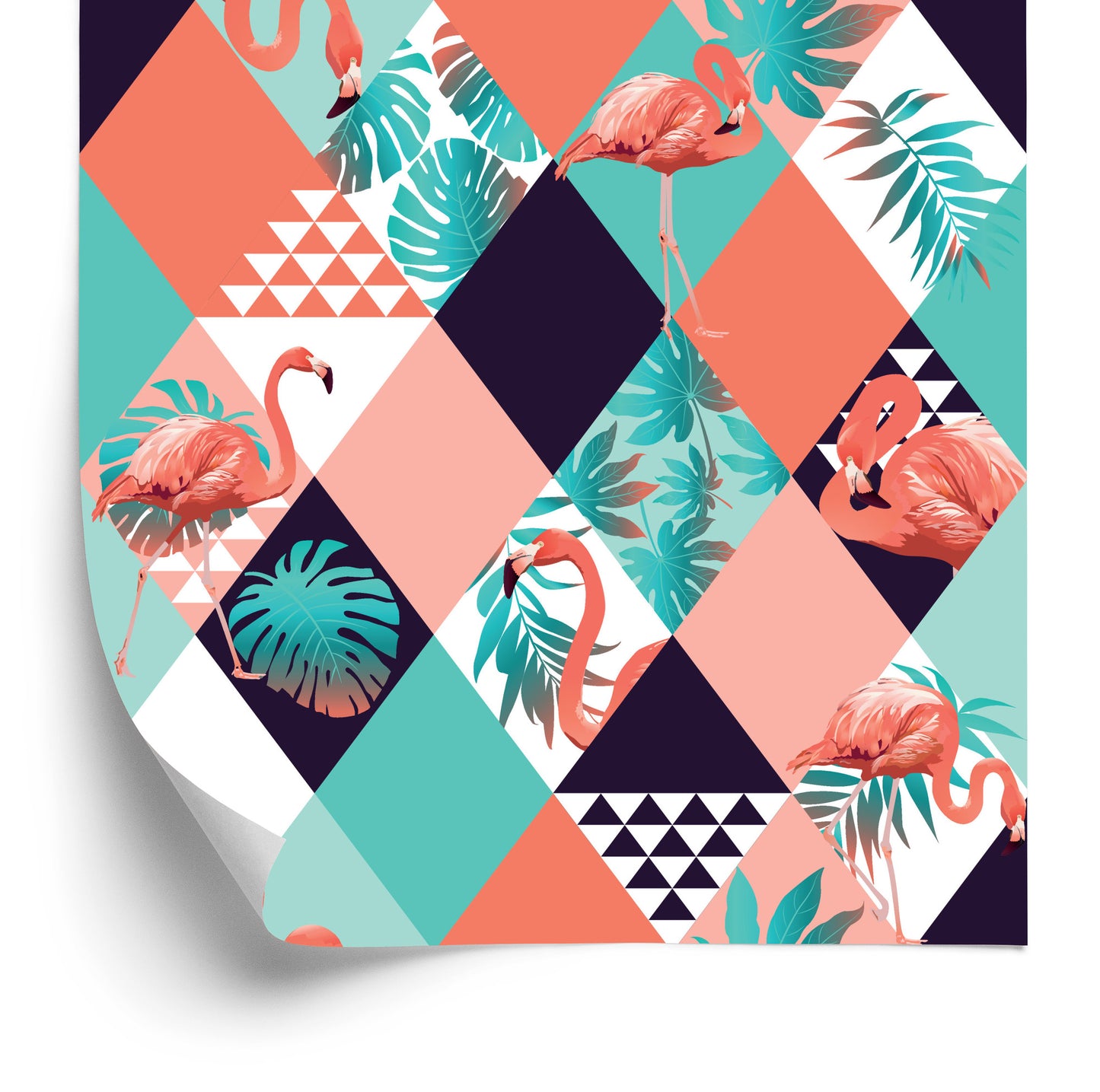 Wallpaper Flamingos And Tropical Leaves