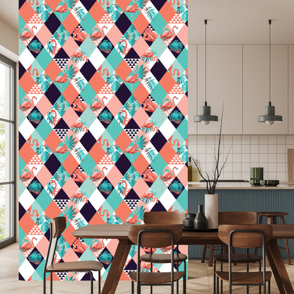 Wallpaper Flamingos And Tropical Leaves