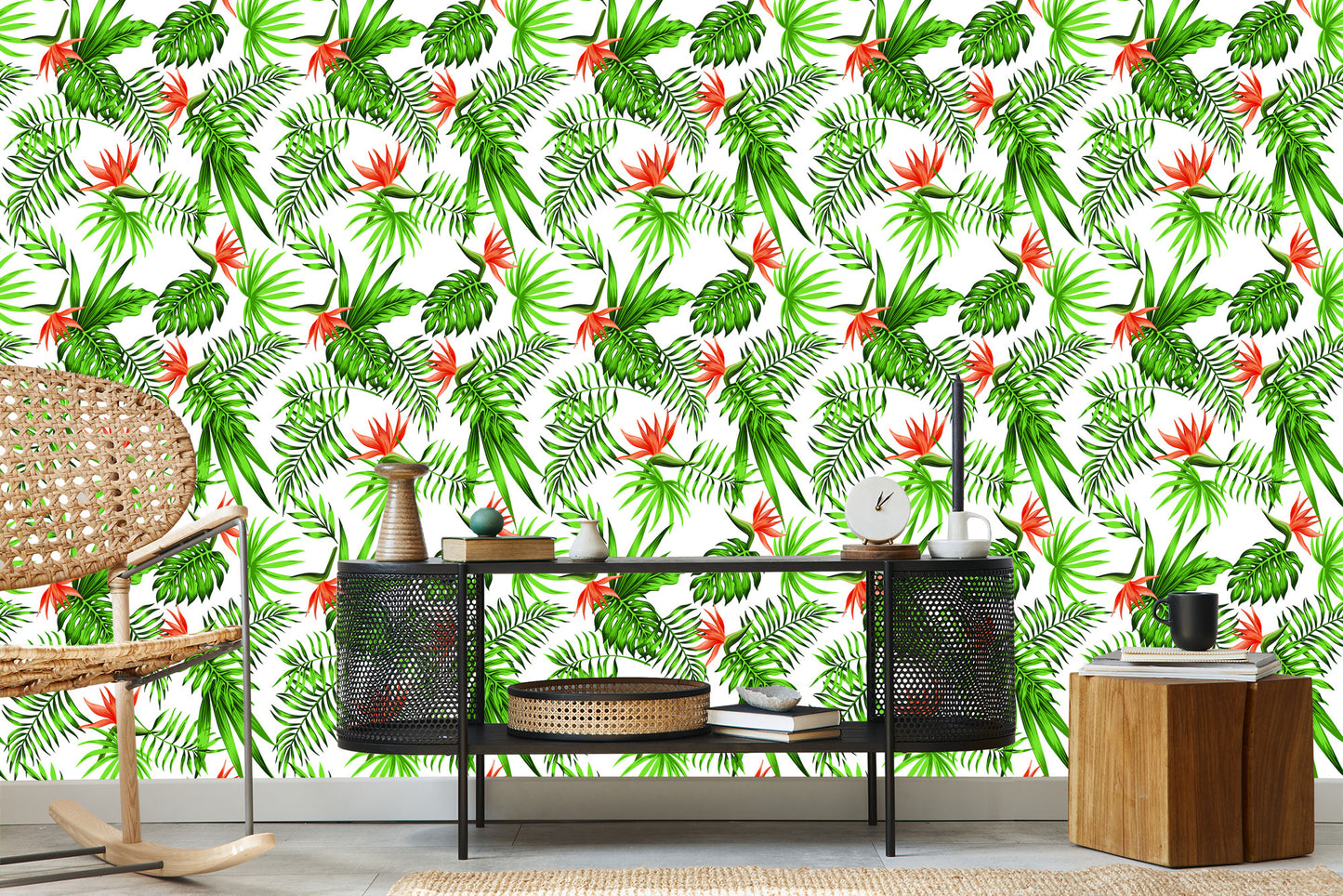 Wallpaper Stylish Tropical Leaves And Flowers