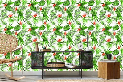 Wallpaper Stylish Tropical Leaves And Flowers