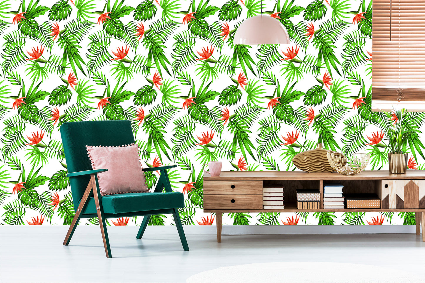 Wallpaper Stylish Tropical Leaves And Flowers