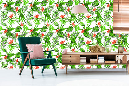 Wallpaper Stylish Tropical Leaves And Flowers