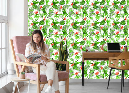 Wallpaper Stylish Tropical Leaves And Flowers