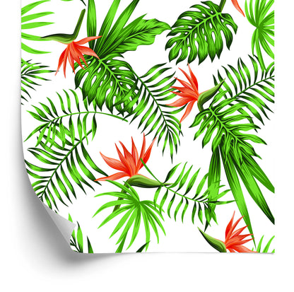 Wallpaper Stylish Tropical Leaves And Flowers