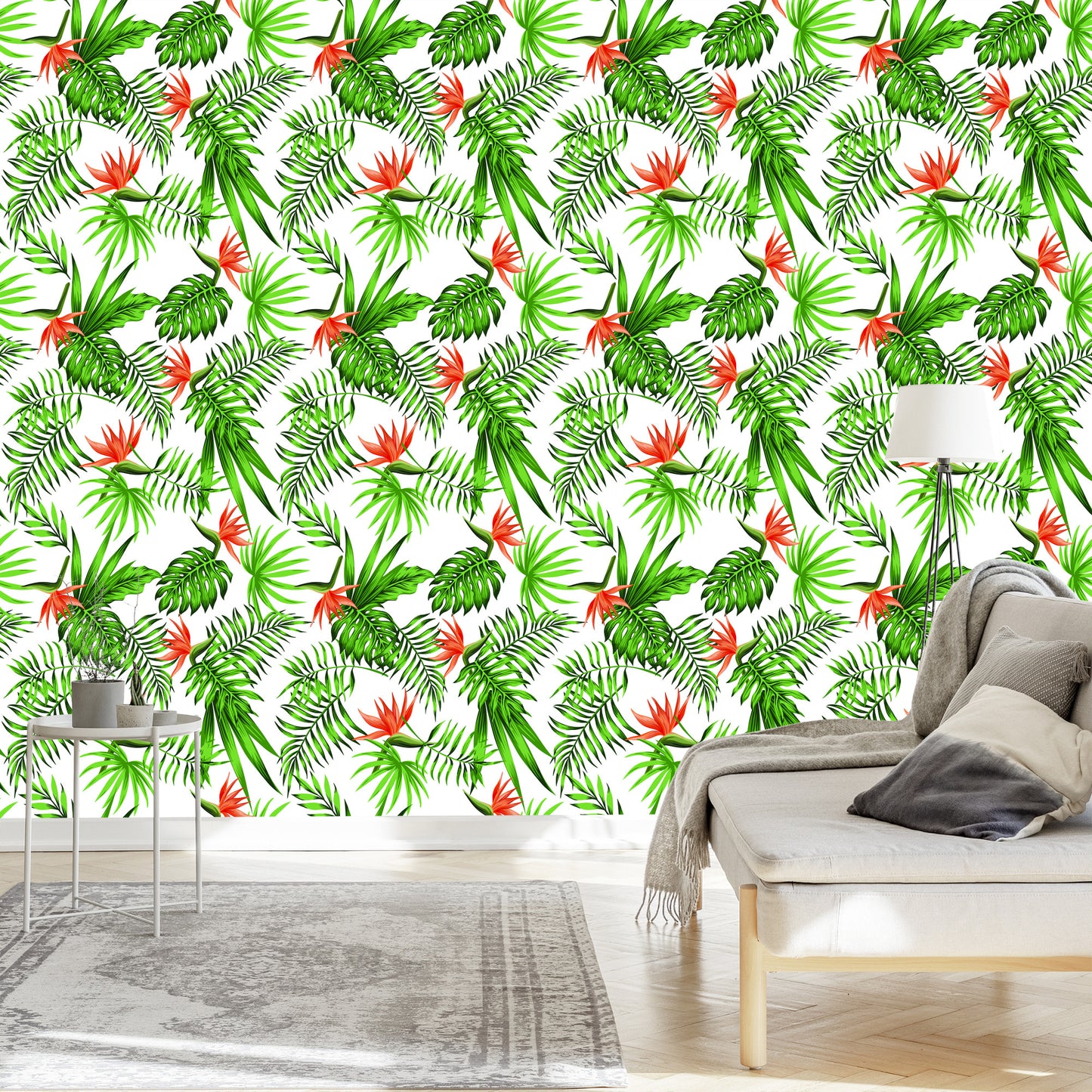 Wallpaper Stylish Tropical Leaves And Flowers