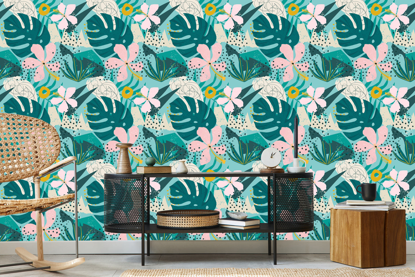 Wallpaper Tropical - Fashionable Colorful Leaves And Flowers