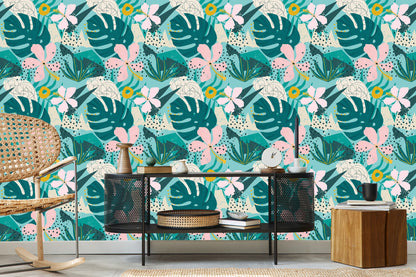 Wallpaper Tropical - Fashionable Colorful Leaves And Flowers