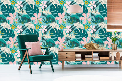 Wallpaper Tropical - Fashionable Colorful Leaves And Flowers