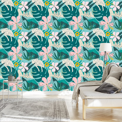 Wallpaper Tropical - Fashionable Colorful Leaves And Flowers