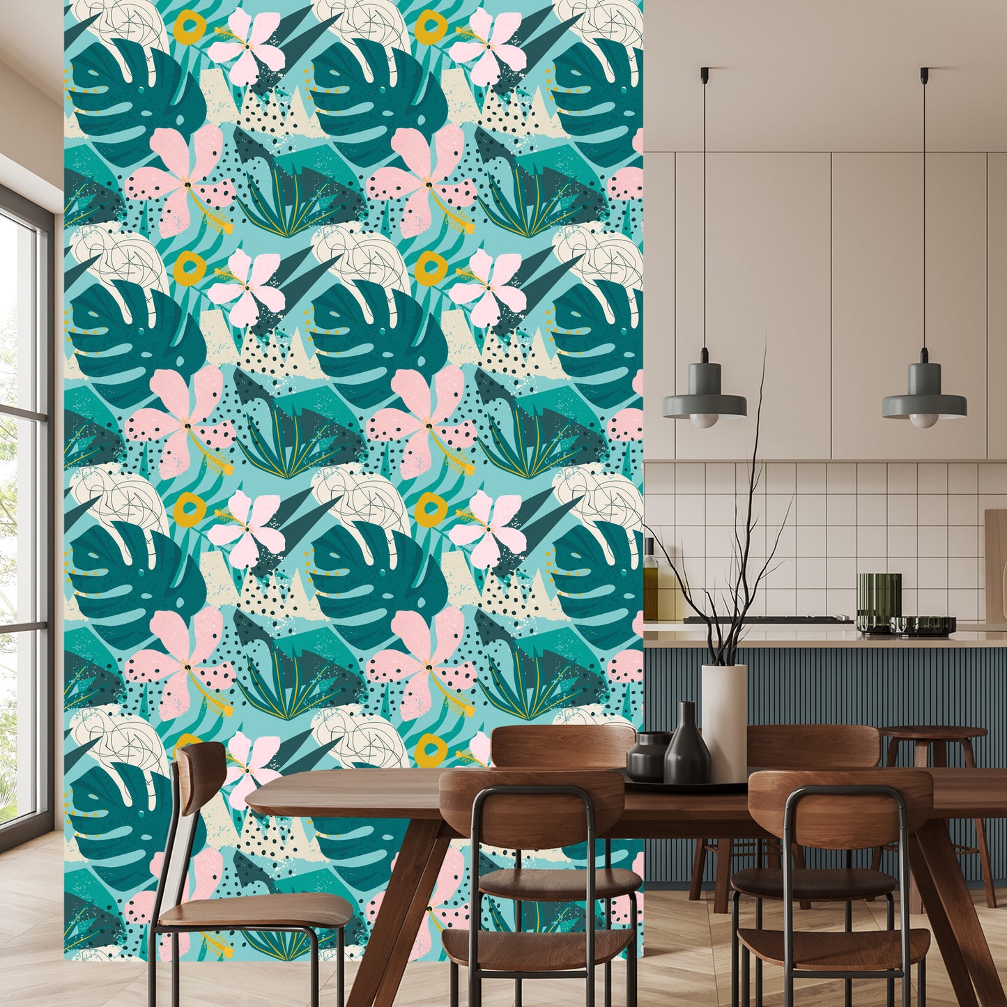Wallpaper Tropical - Fashionable Colorful Leaves And Flowers