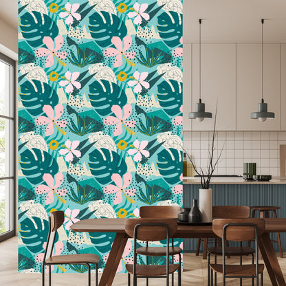 Wallpaper Tropical - Fashionable Colorful Leaves And Flowers
