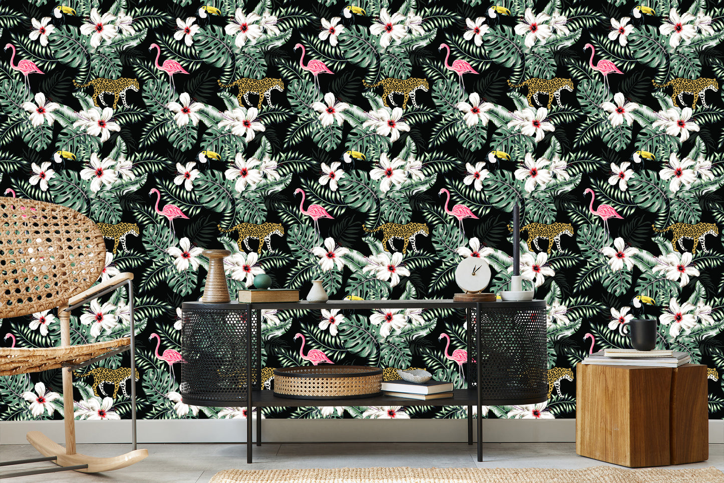 Wallpaper Exotic Leaves, Flowers And Animals