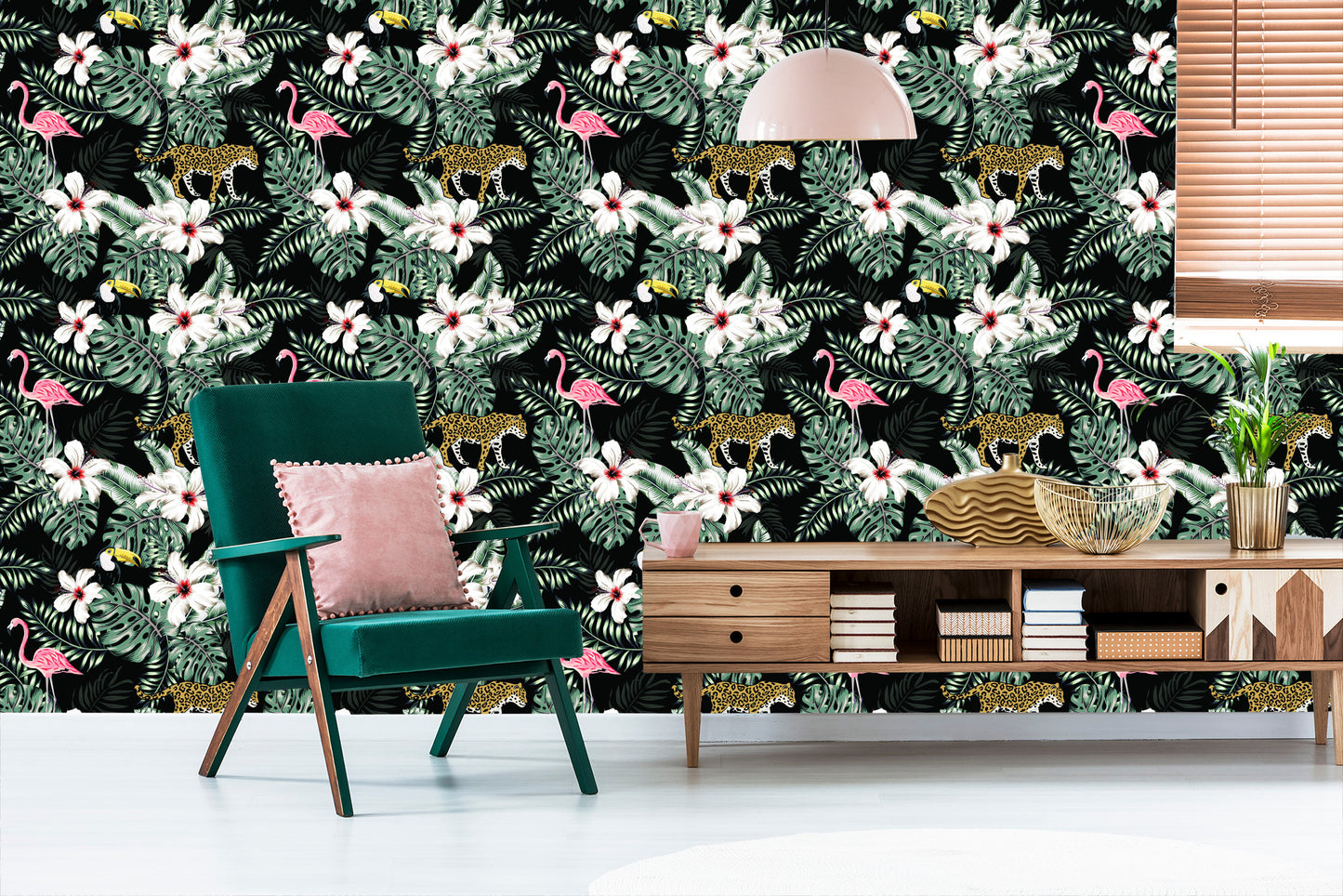 Wallpaper Exotic Leaves, Flowers And Animals
