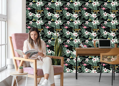 Wallpaper Exotic Leaves, Flowers And Animals