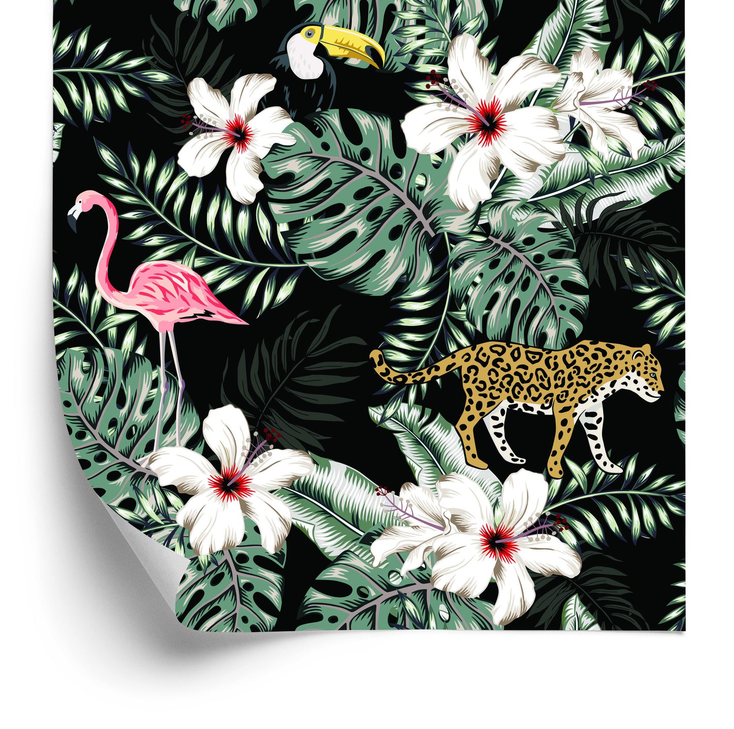 Wallpaper Exotic Leaves, Flowers And Animals