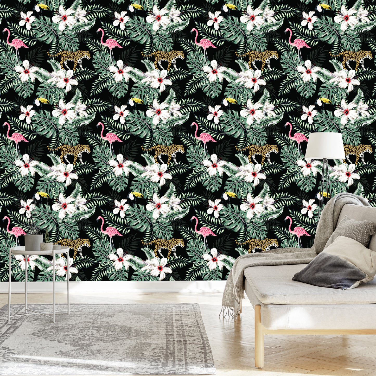 Wallpaper Exotic Leaves, Flowers And Animals