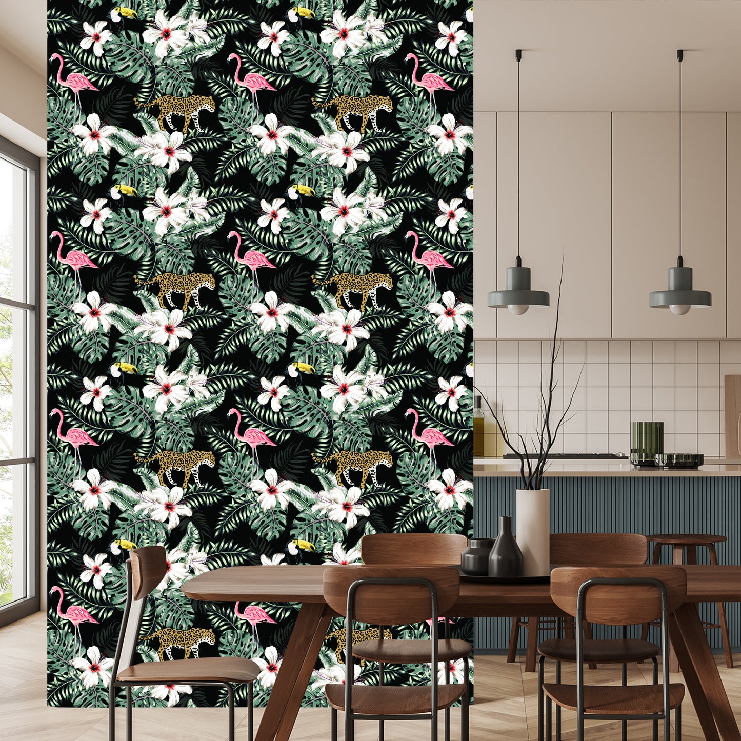 Wallpaper Exotic Leaves, Flowers And Animals